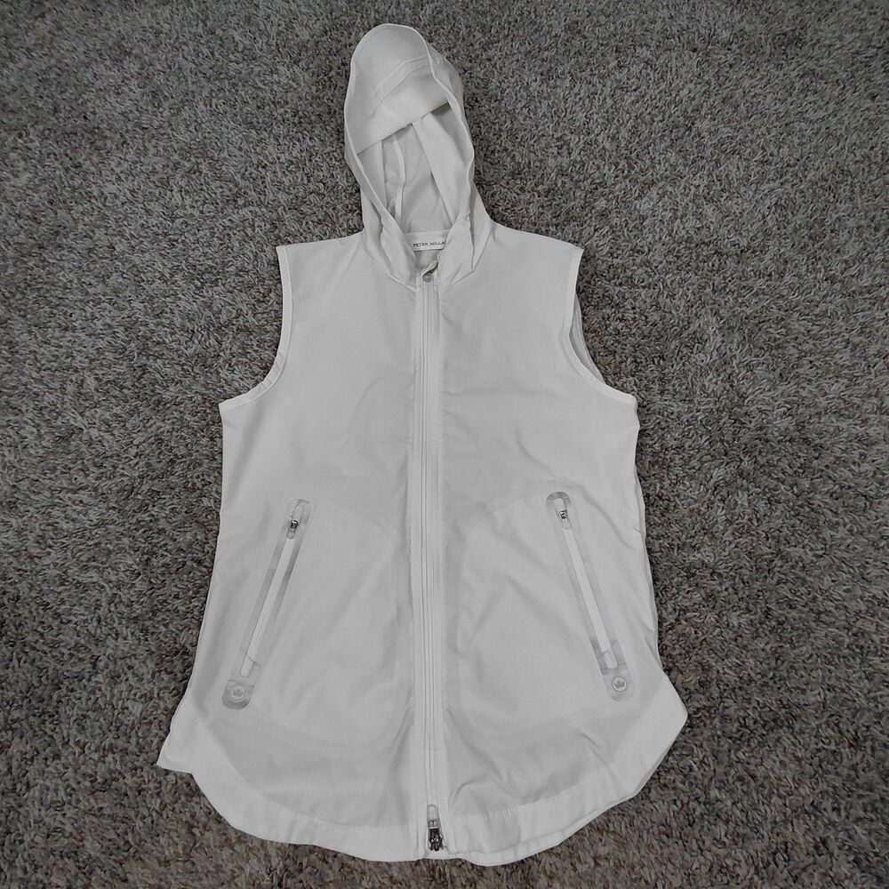 Peter Millar Jameson Flex Adapt Full Zip Hooded Vest Womens Small Off White Golf